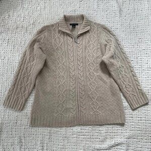 Sarah Spencer Women's Tan Wool Knit Zip-Up Sweater - Size 2X